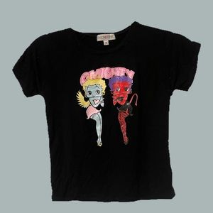 betty boop omighty angel devil black crop top